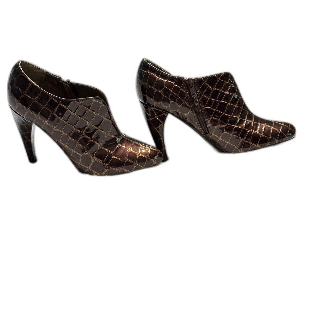 Sam Edelman Whitely Croc Embossed Ankle Booties Heels Reddish Brown Size 7M